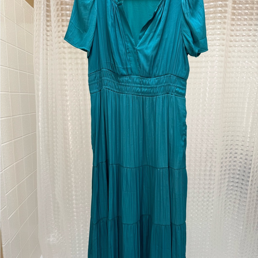 Anthropologie Teal Maxi Dress Sz L Petite
